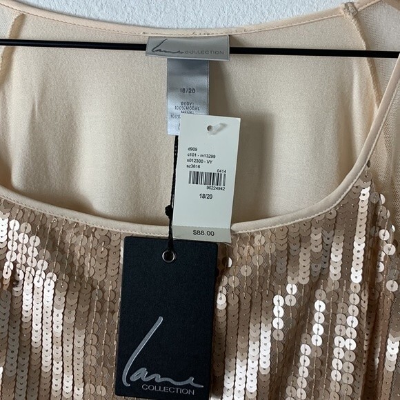NWT Lane Bryant Champagne Gold Sequin Mesh Modal Short Sleeve Top Plus Sz 18/20 - Picture 2 of 7